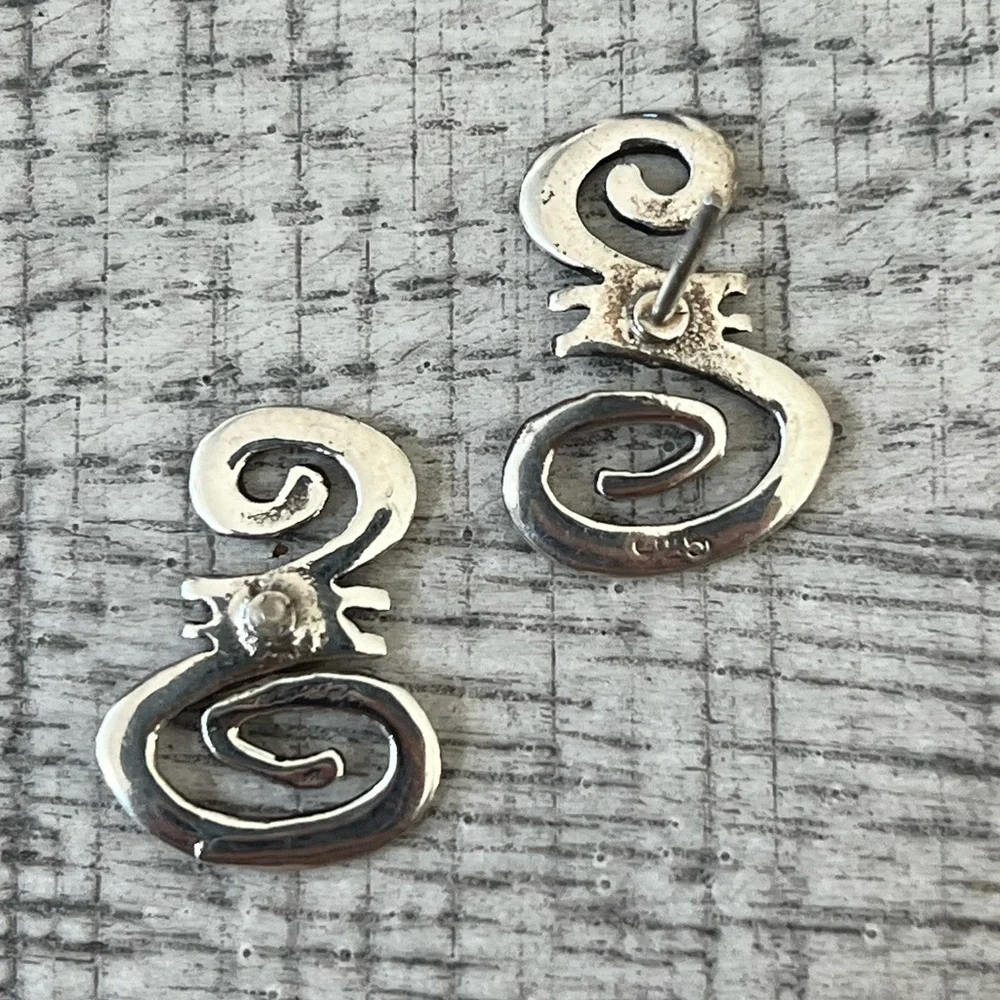Sterling Silver Squiggle Stud Earrings - Picture 2 of 5